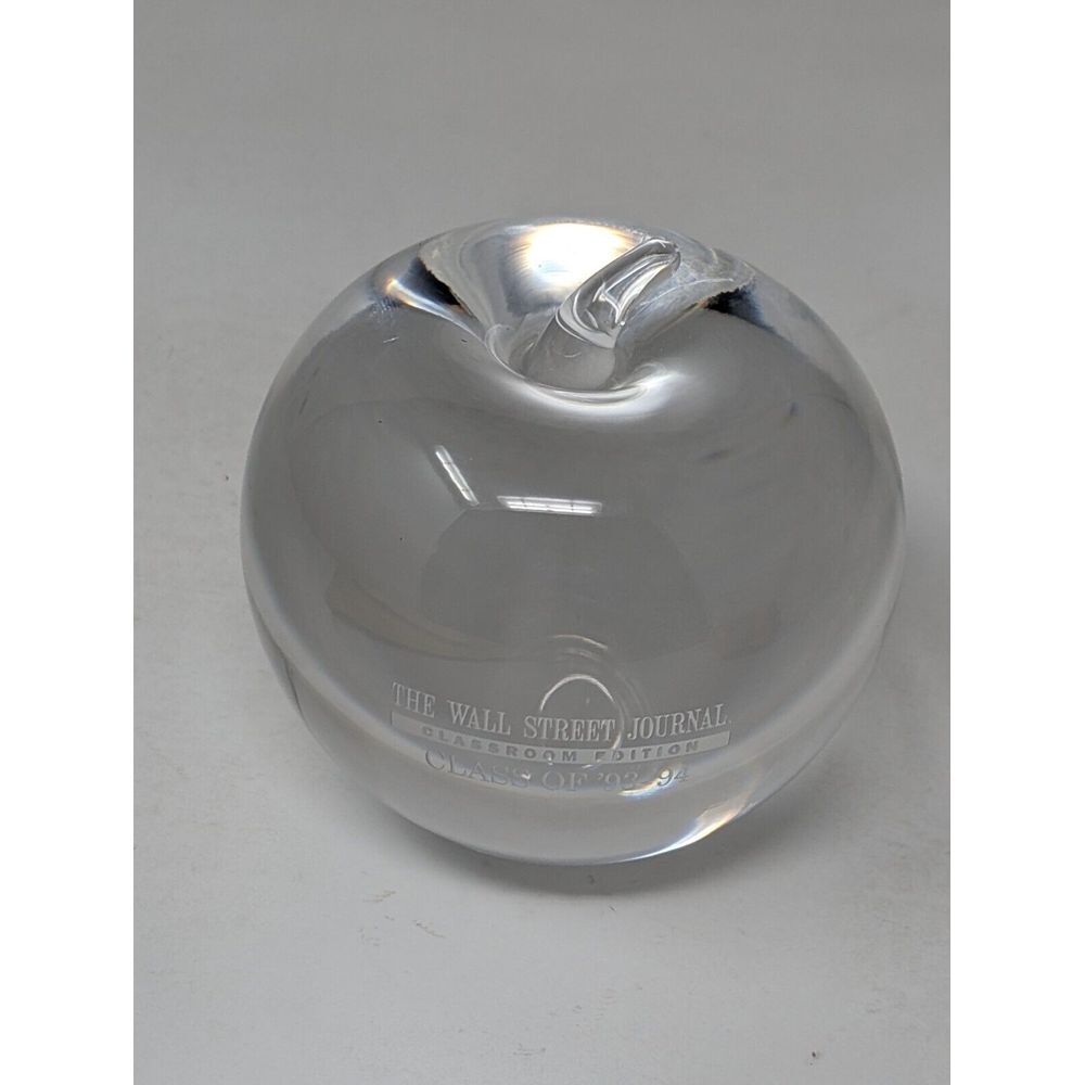 Tiffany &‎ Co Crystal Clear Glass Apple Paperweight Signed Wall Street Jorunal